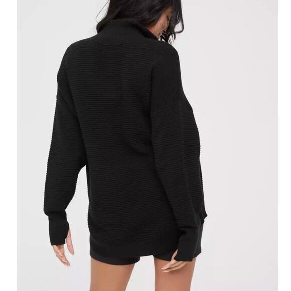 Offline by Aerie Ribbed Quarter Zip Long Sleeve Oversized Knit Black Medium - Picture 2 of 8